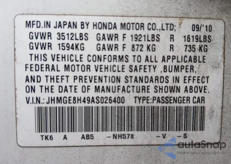 2010 Honda Fit Sport z USA, uszkodzony, nr VIN JHMGE8H49AS026400